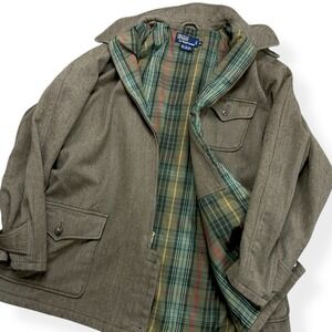 VTG Polo Ralph Lauren Wool Olive Green Harrington Jacket Plaid Lined Men's XL